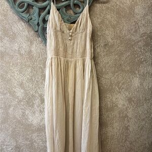 Cream Sleeveless V-neck Maxi Dress with Button Detail